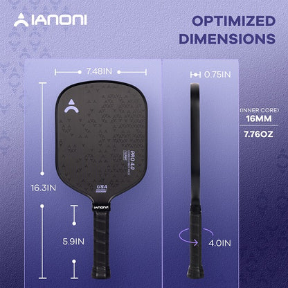 IANONI Pro 4.0 Purple Pickleball Paddle Raw Carbon Fiber PP Honeycomb
