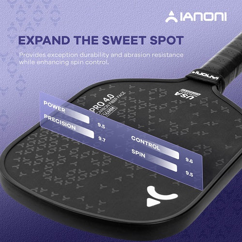 IANONI Pro 4.0 Silver Pickleball Paddle Raw Carbon Fiber PP Honeycomb