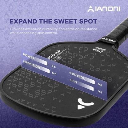 IANONI Pro 4.0 Silver Pickleball Paddle Raw Carbon Fiber PP Honeycomb