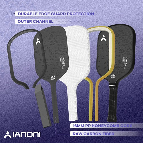 IANONI Pro 4.0 Silver Pickleball Paddle Raw Carbon Fiber PP Honeycomb