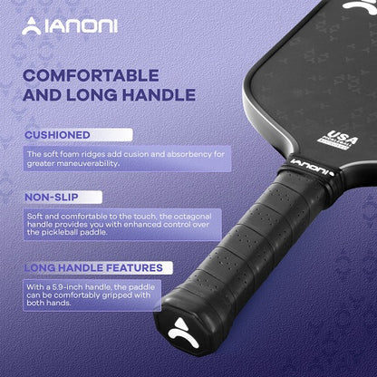 IANONI Pro 4.0 Silver Pickleball Paddle Raw Carbon Fiber PP Honeycomb