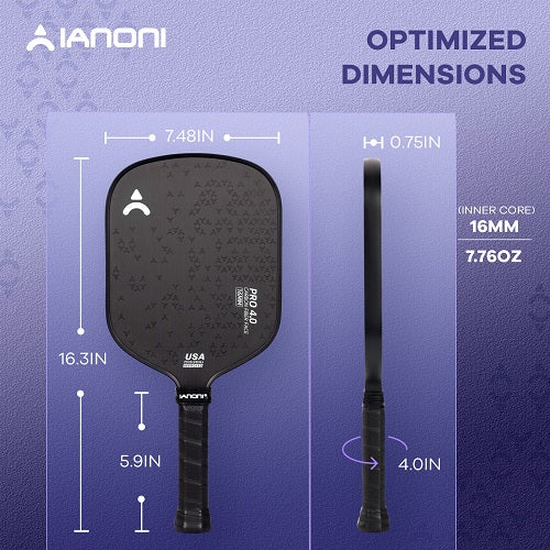 IANONI Pro 4.0 Silver Pickleball Paddle Raw Carbon Fiber PP Honeycomb