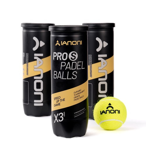 IANONI Padel Ball PRO S 57% Wool Black Pressurized Can, 3 Padel Balls, Professional Grade Balls