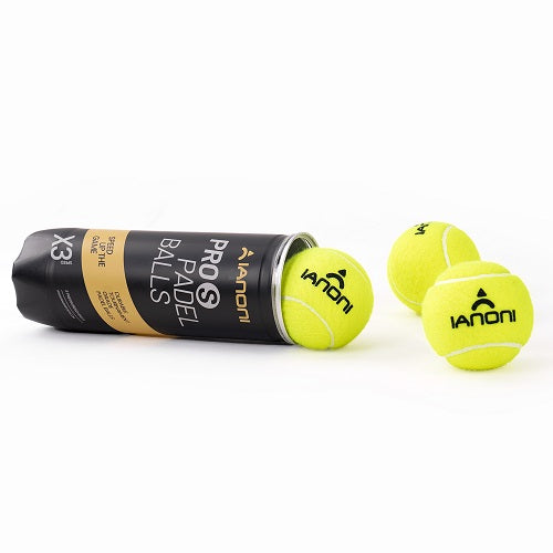 IANONI Padel Ball PRO S 57% Wool Black Pressurized Can, 3 Padel Balls, Professional Grade Balls
