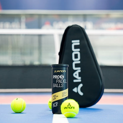 IANONI Padel Ball PRO S 57% Wool Black Pressurized Can, 3 Padel Balls, Professional Grade Balls
