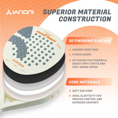 IANONI SUPER POWER Beige Carbon fiber 3D Surface Padel Racket Paddle Tennis Racket