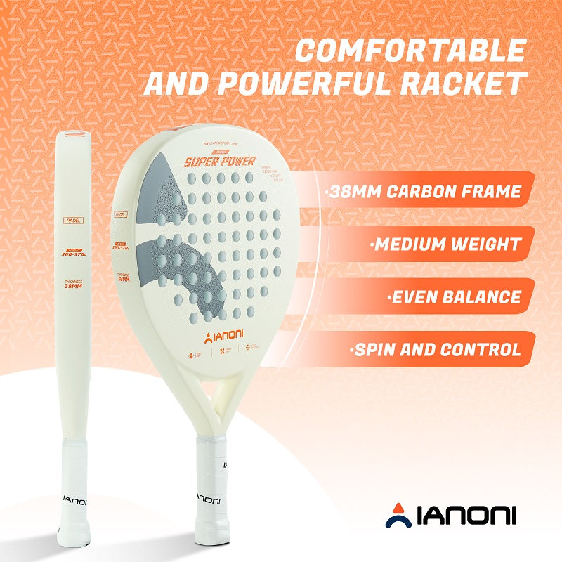 IANONI SUPER POWER Beige Carbon fiber 3D Surface Padel Racket Paddle Tennis Racket