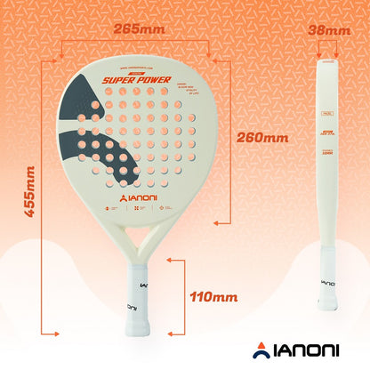 IANONI SUPER POWER Beige Carbon fiber 3D Surface Padel Racket Paddle Tennis Racket