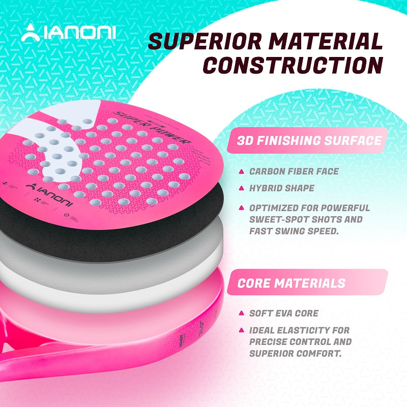 IANONI SUPER POWER Pink Carbon fiber 3D Surface Paddle Tennis Racket