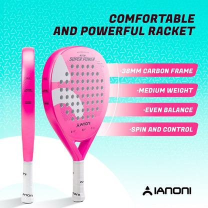 IANONI SUPER POWER Pink Carbon fiber 3D Surface Paddle Tennis Racket