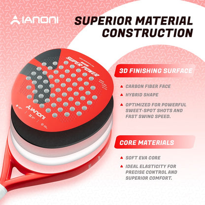 IANONI SUPER POWER Red Carbon fiber 3D Surface Padel Tennis Racket