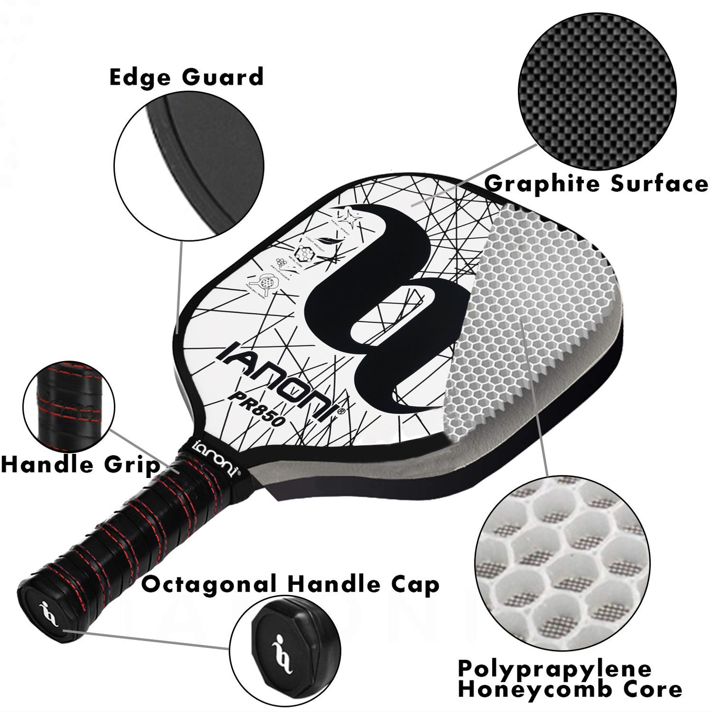 IANONI Pickleball Paddle Premium Lightweight Graphite Rackets Polyprapylene Honeycomb Core