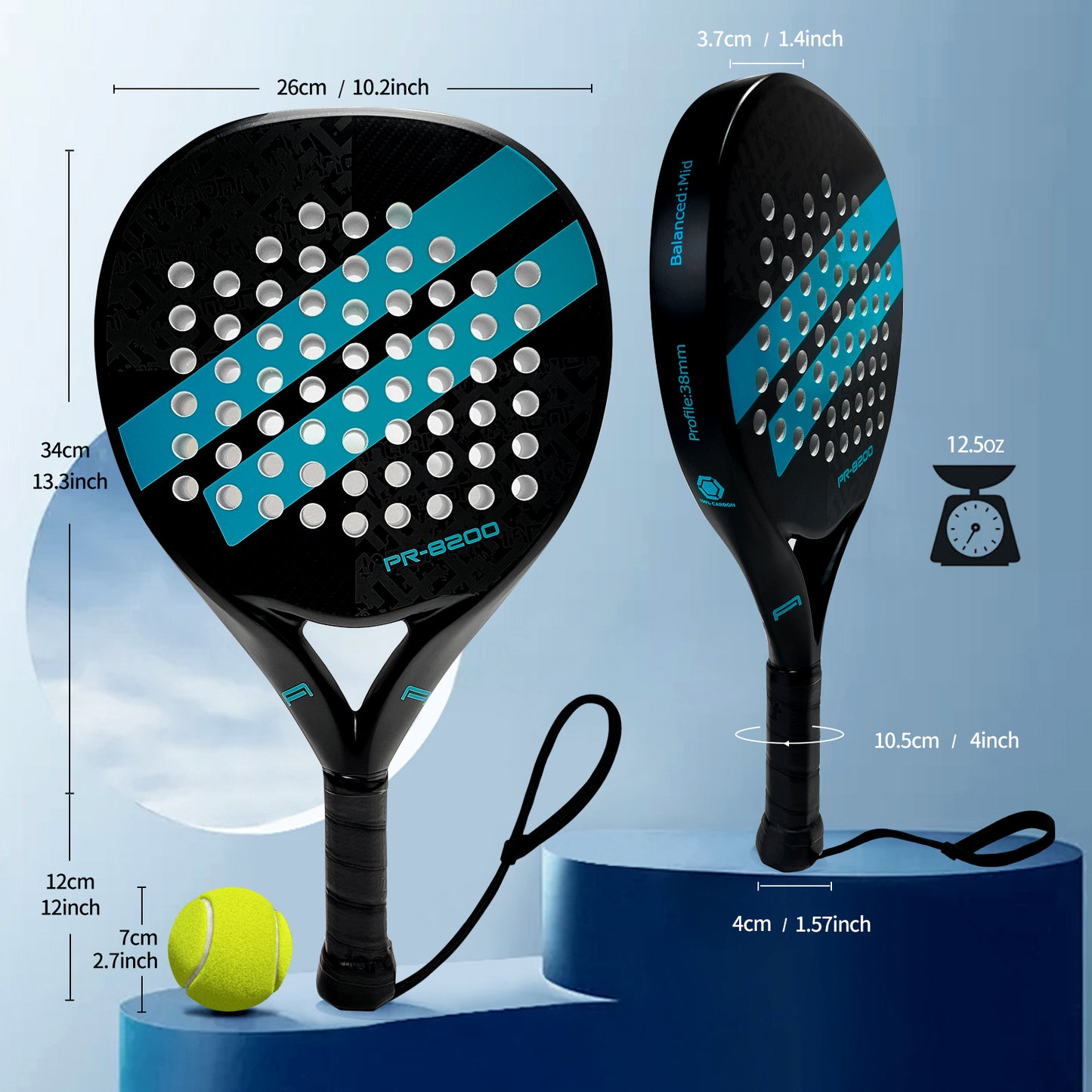 ianoni Paddle Tennis Racket Carbon Fiber Surface with EVA Memory Flex Foam Core POP Padle Racquts