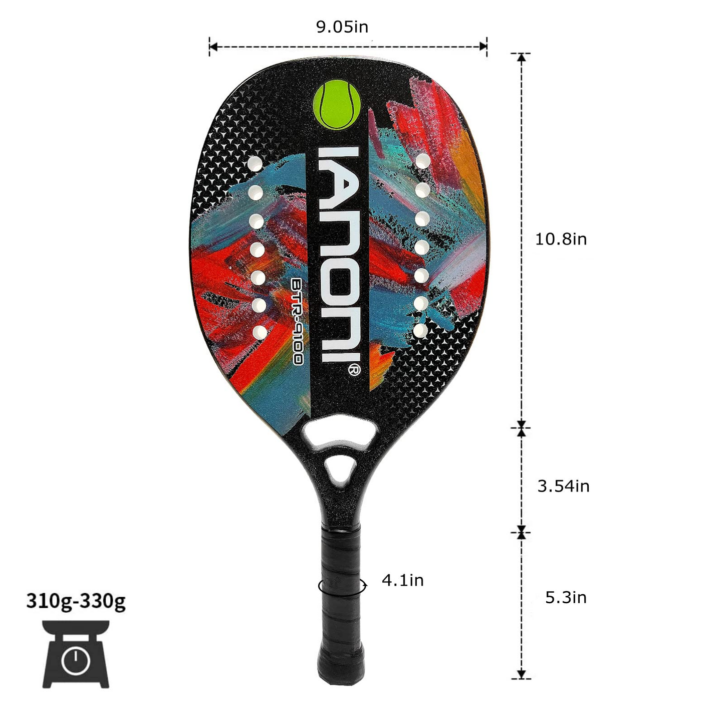 ianoni Beach Tennis Racket,Carbon Fiber Grit Face with EVA Memory Foam Core Beach Tennis Racket