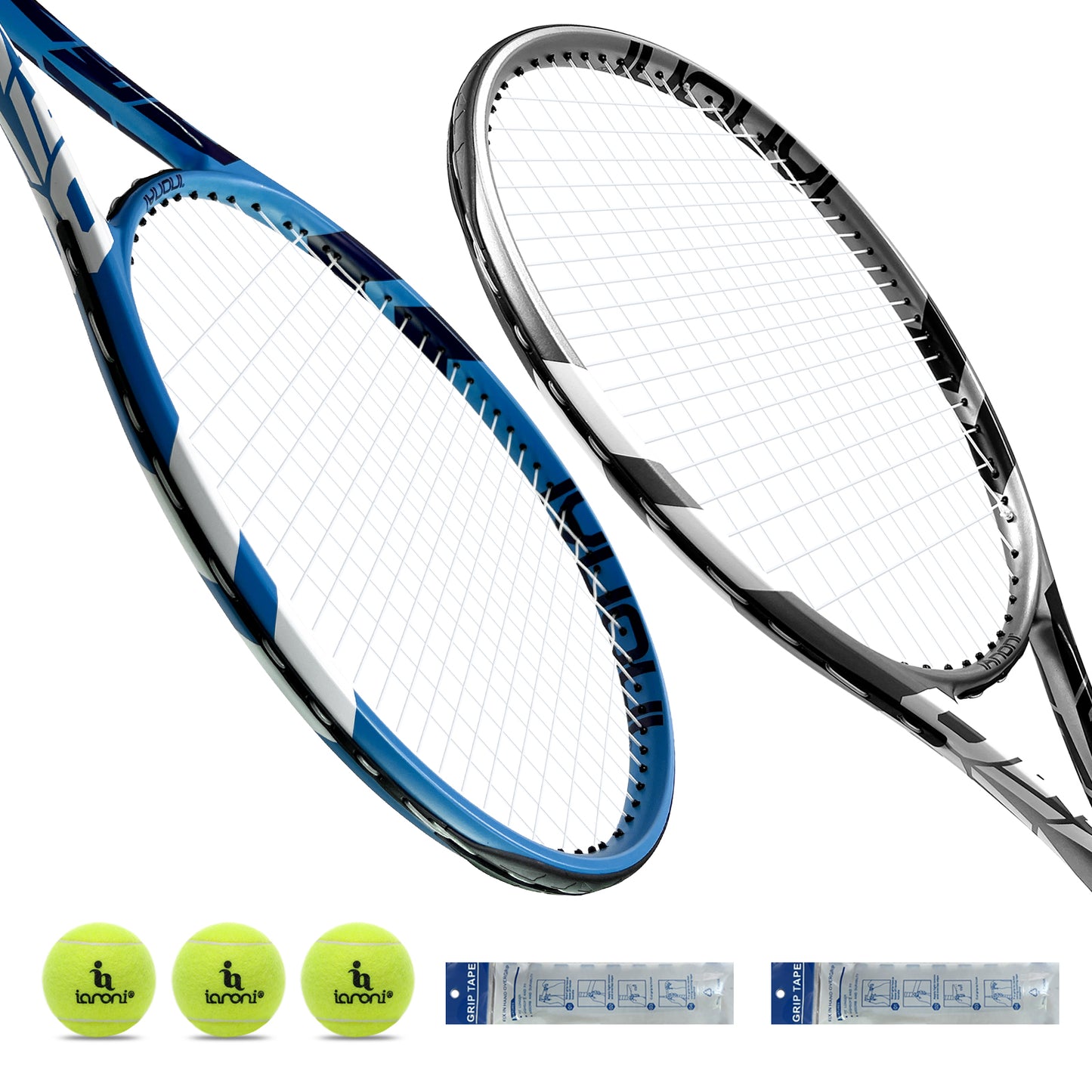 ianoni Tennis Rackets 2 Players Recreational for Beginners ,Pre-Strung 27 Inch Light Adult Racquet Set