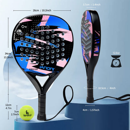 Paddle Tennis Racket Carbon Fiber Surface with EVA Memory Flex Foam Core POP Paddle Rackets-2 Paddle with 3 Balls