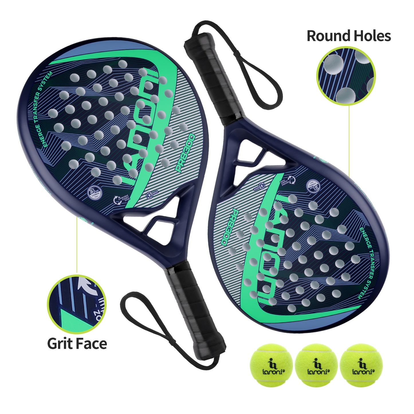 ianoni Paddle Tennis Racket Carbon Fiber Surface with EVA Memory Flex Foam Core POP Padle Racquts