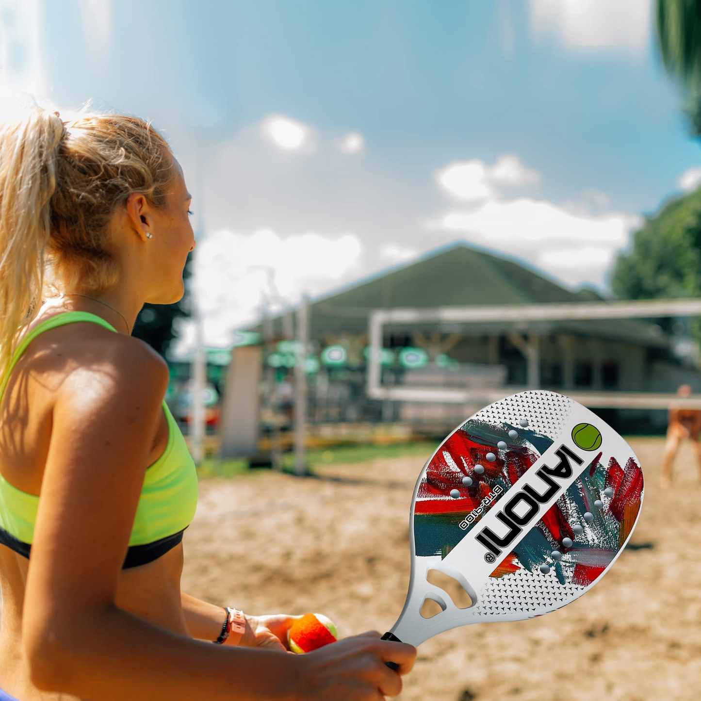ianoni Beach Tennis Racket,Carbon Fiber Grit Face with EVA Memory Foam Core Beach Tennis Racket