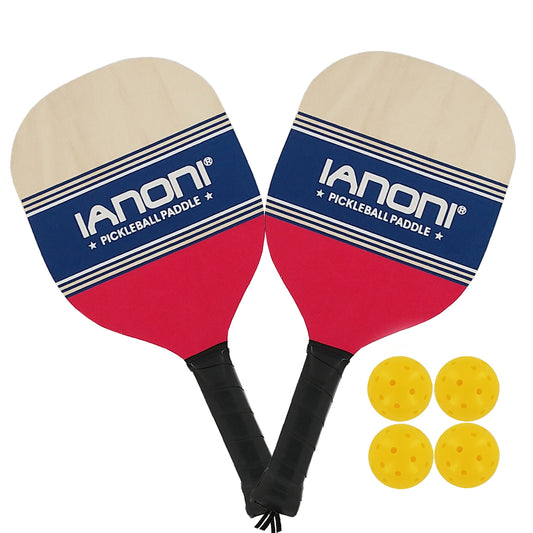 Pickleball Wood 2-Paddle Set - Pickleball Paddle Set Includes 2 Wood Pickleball Paddles, 4 Pickleballs, 1 Non-woven bag